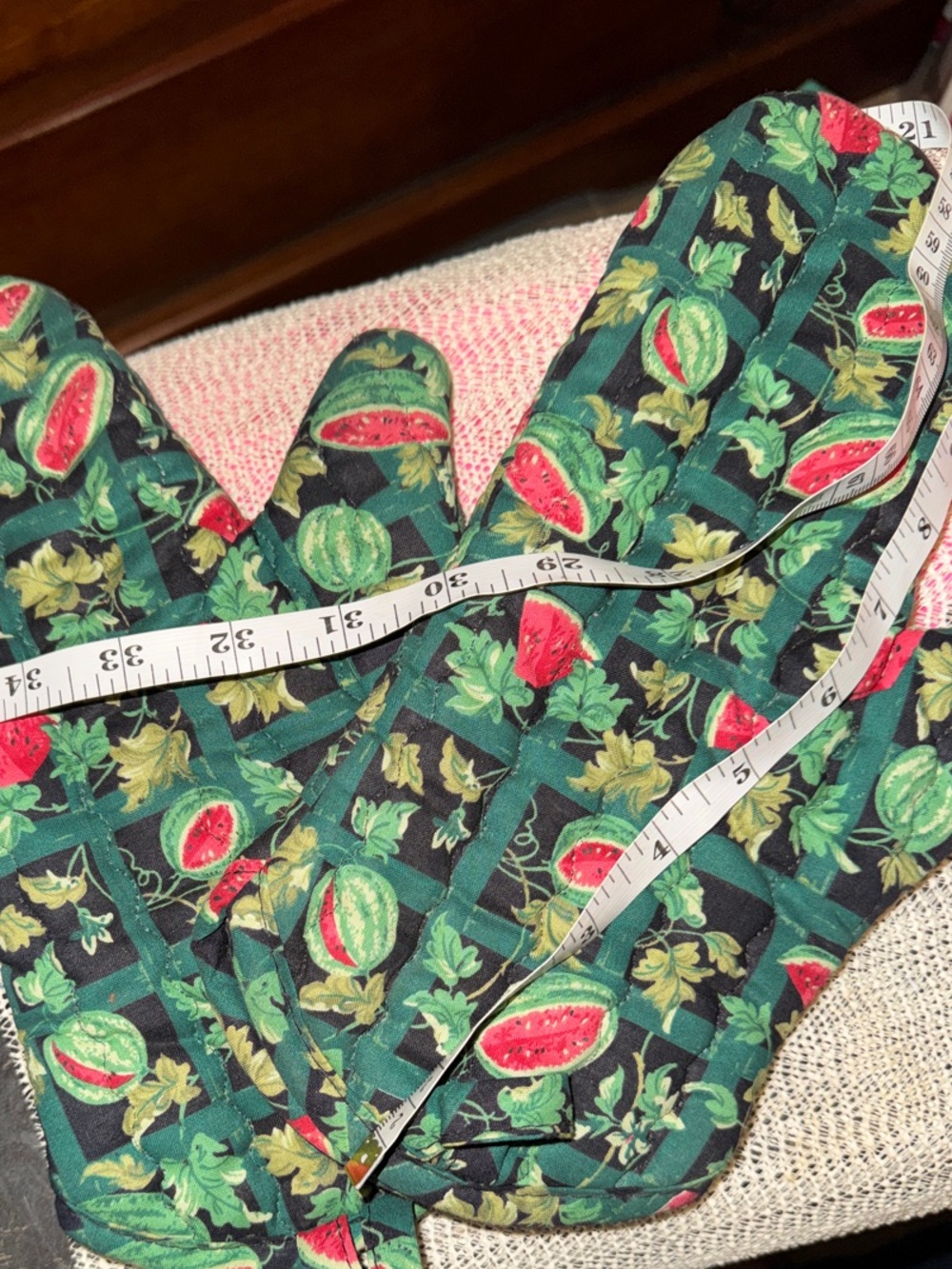 Vintage Watermelon Print Quilted Oven Mitts